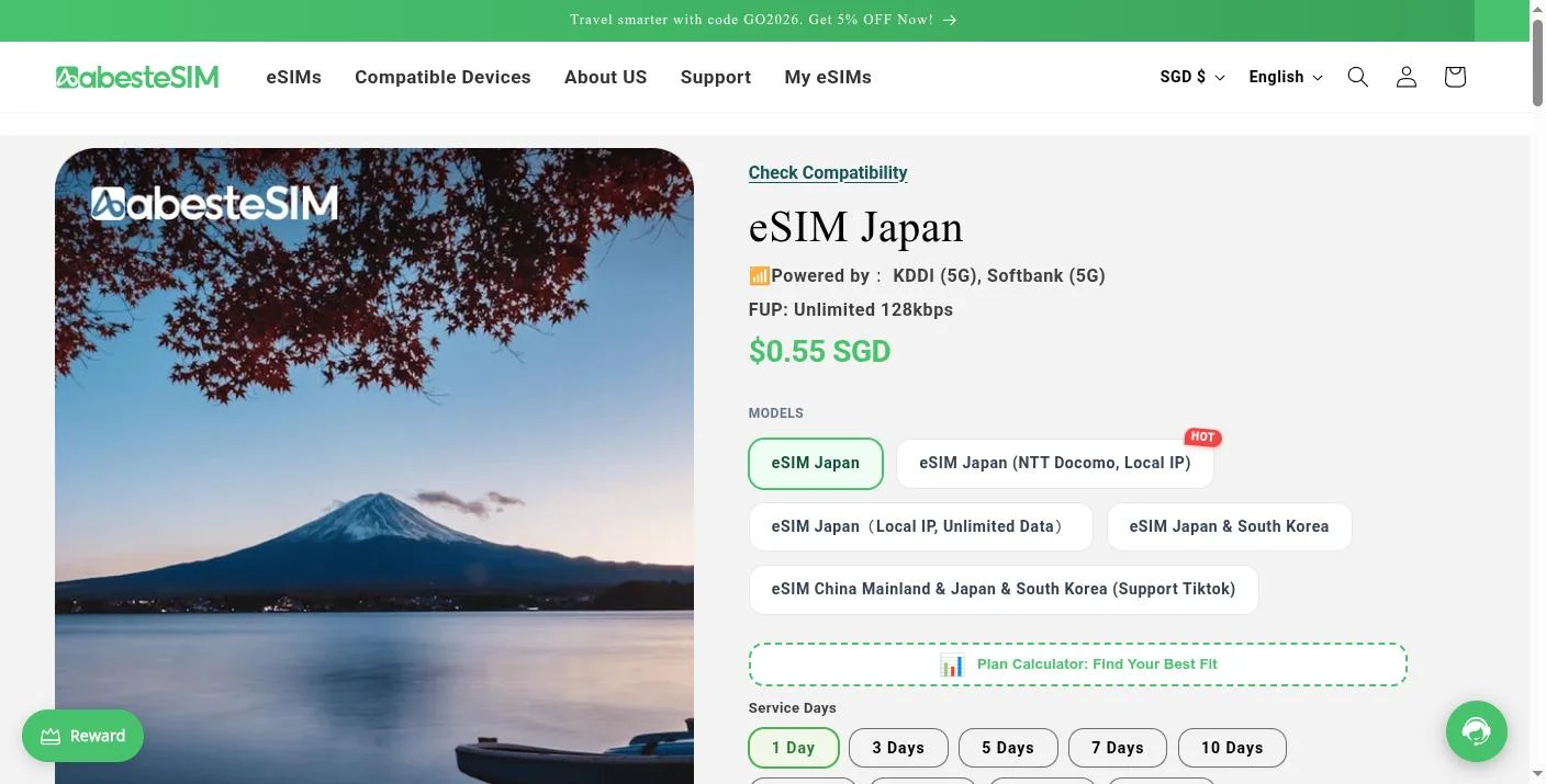 Plan selection — eSIM Japan