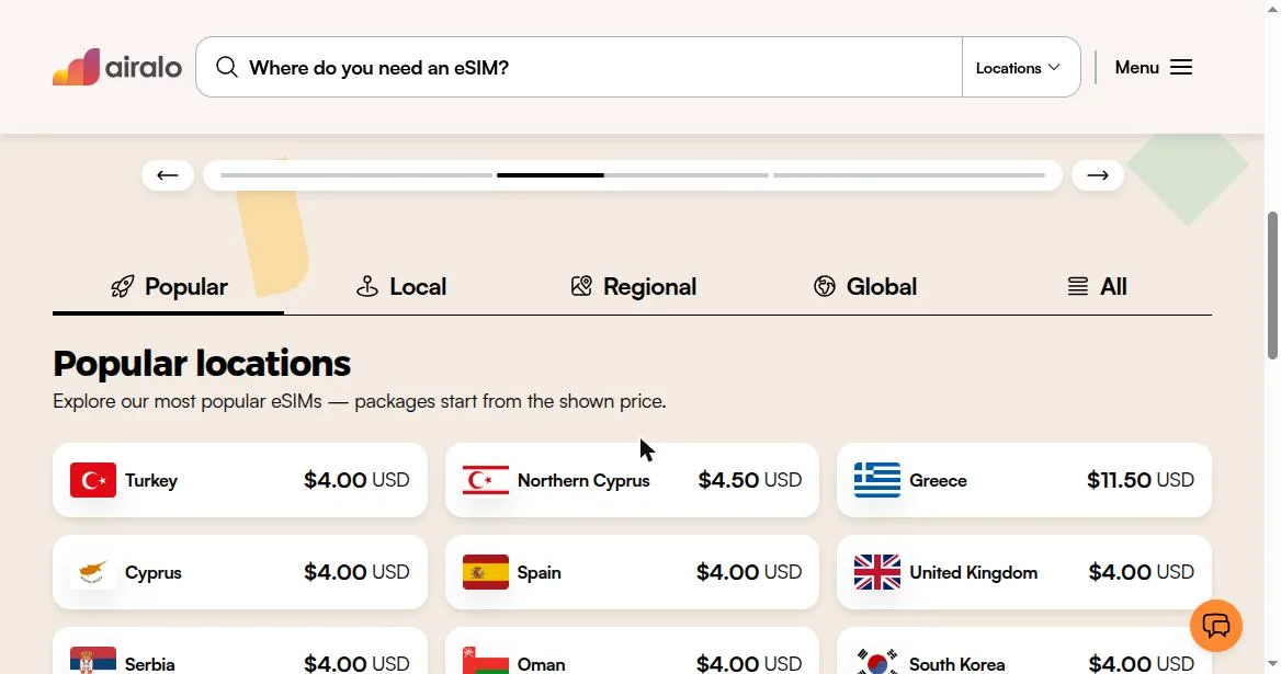 Popular locations catalog