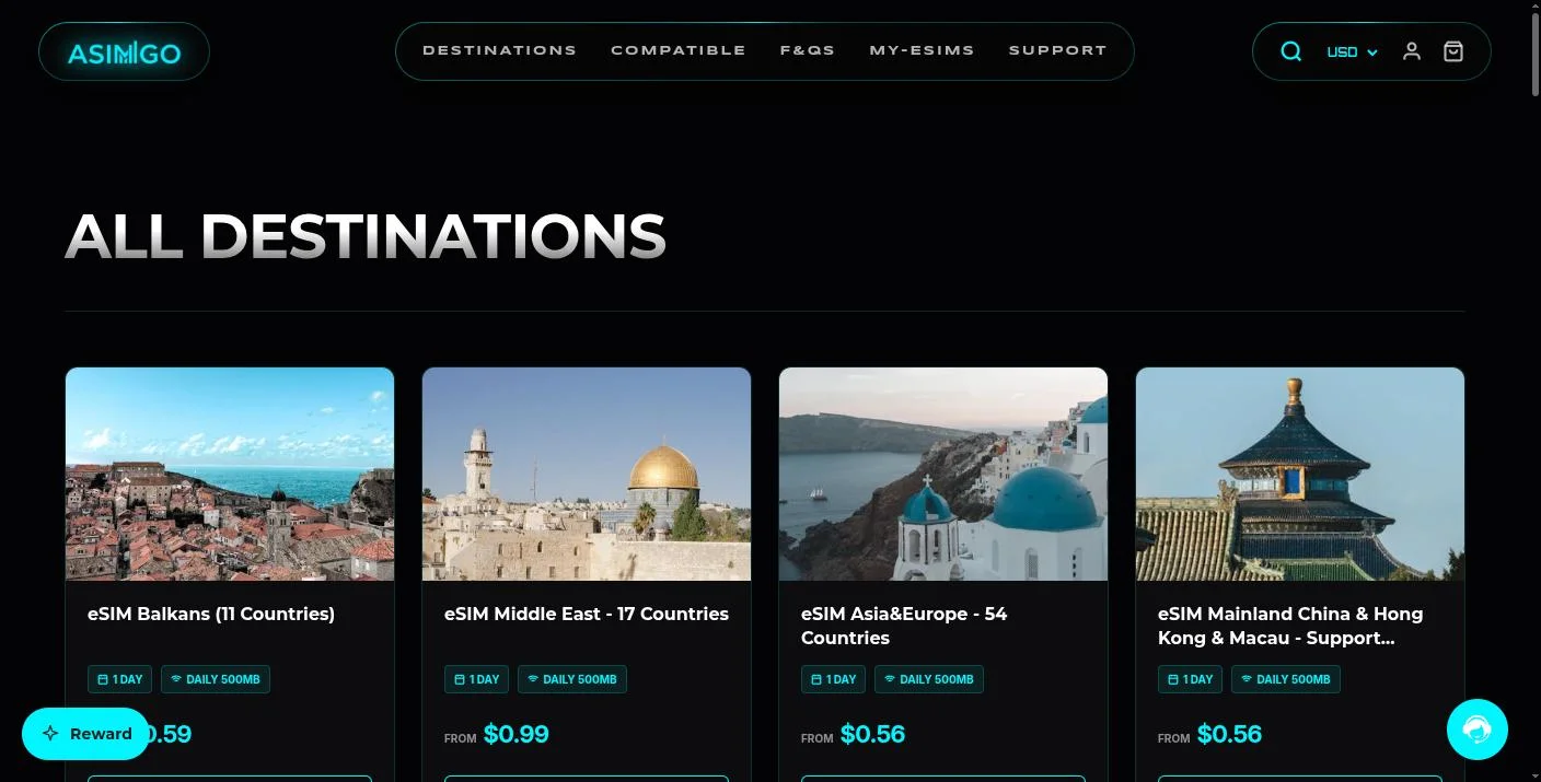 All destinations — regional bundles