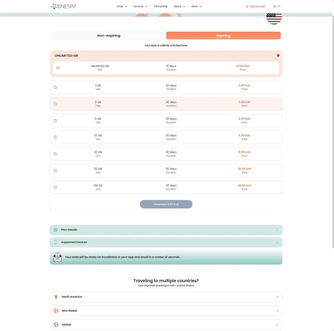 United States plan tiers — fixed data & Unlimited