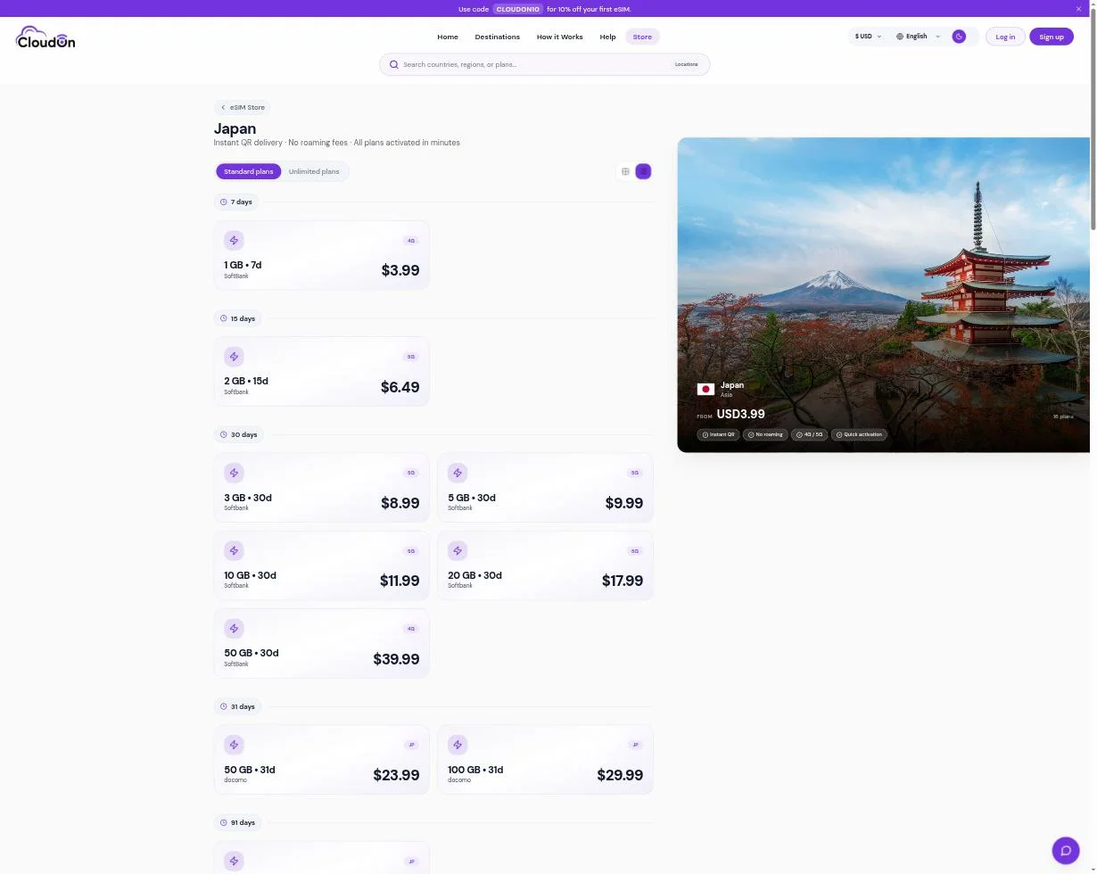 Plan selection for Japan