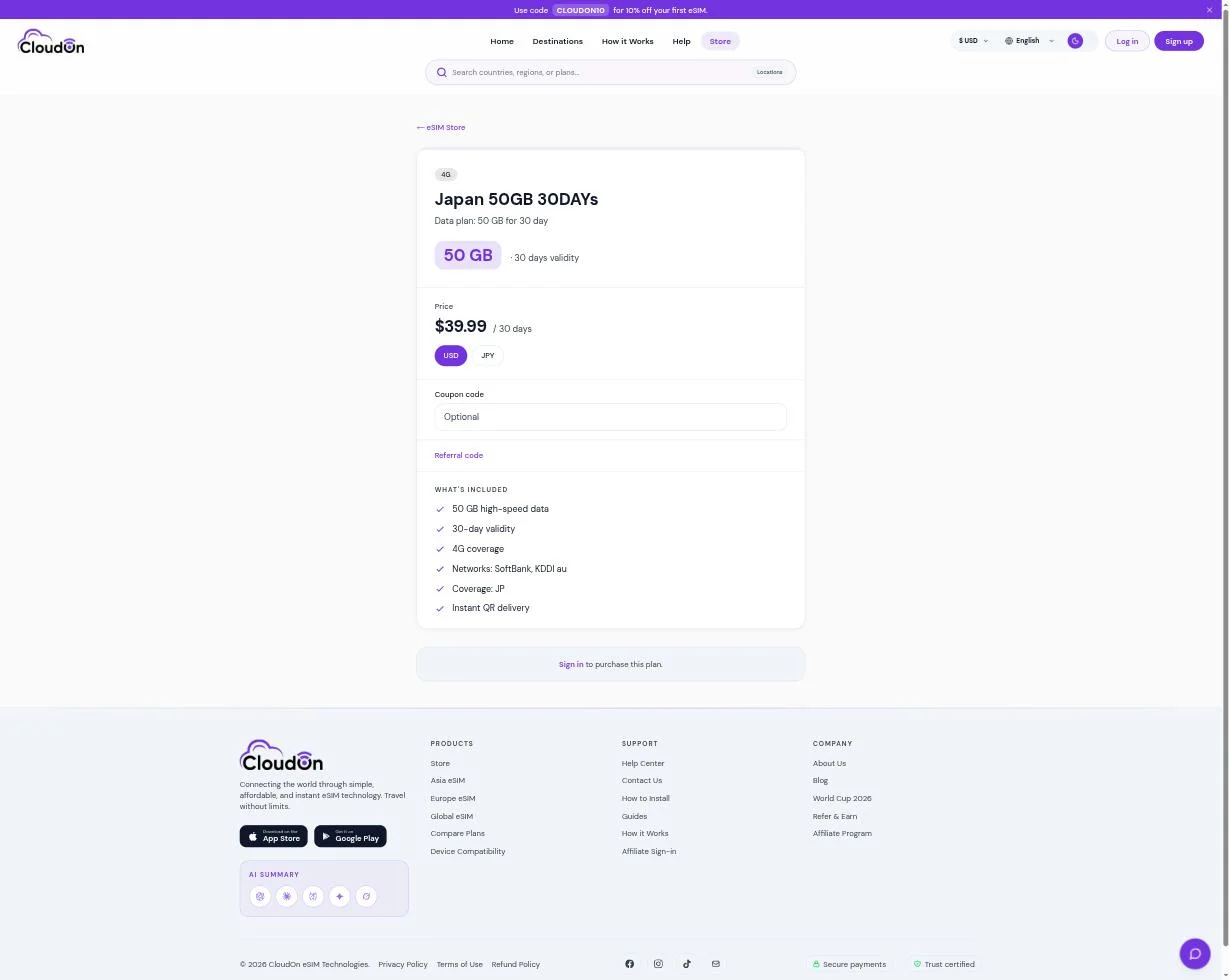 Checkout — coupon code field and multi-currency pricing