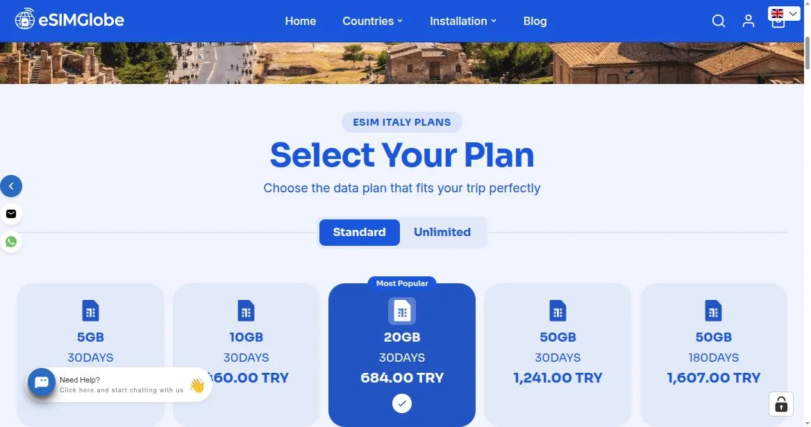 Plan selection for Italy