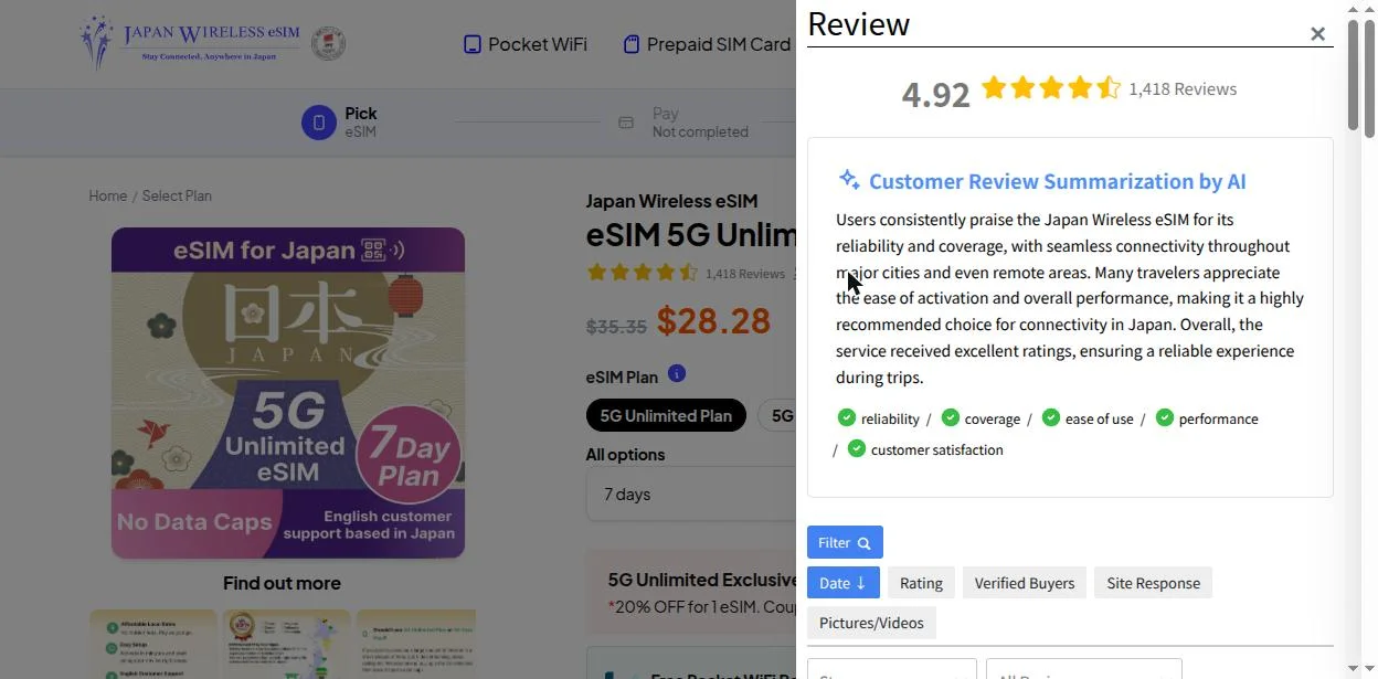 Customer reviews (4.92/5, 1,418 reviews)