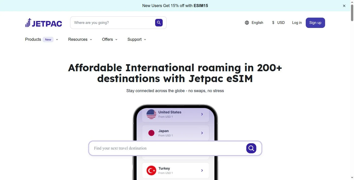 Destinations list