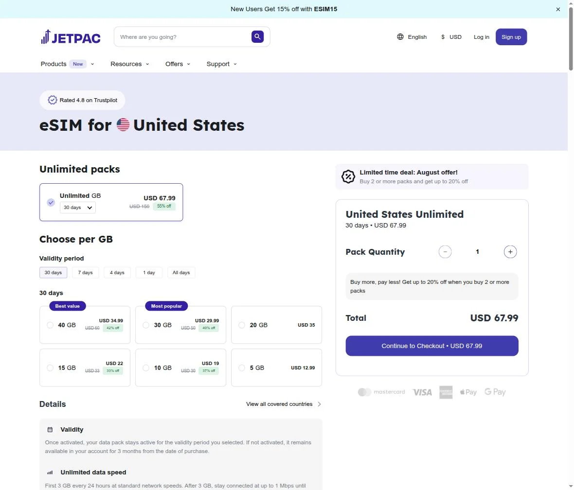 USA plan page