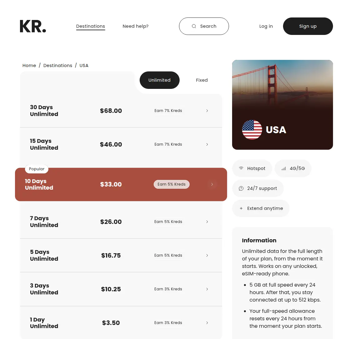 USA plan page