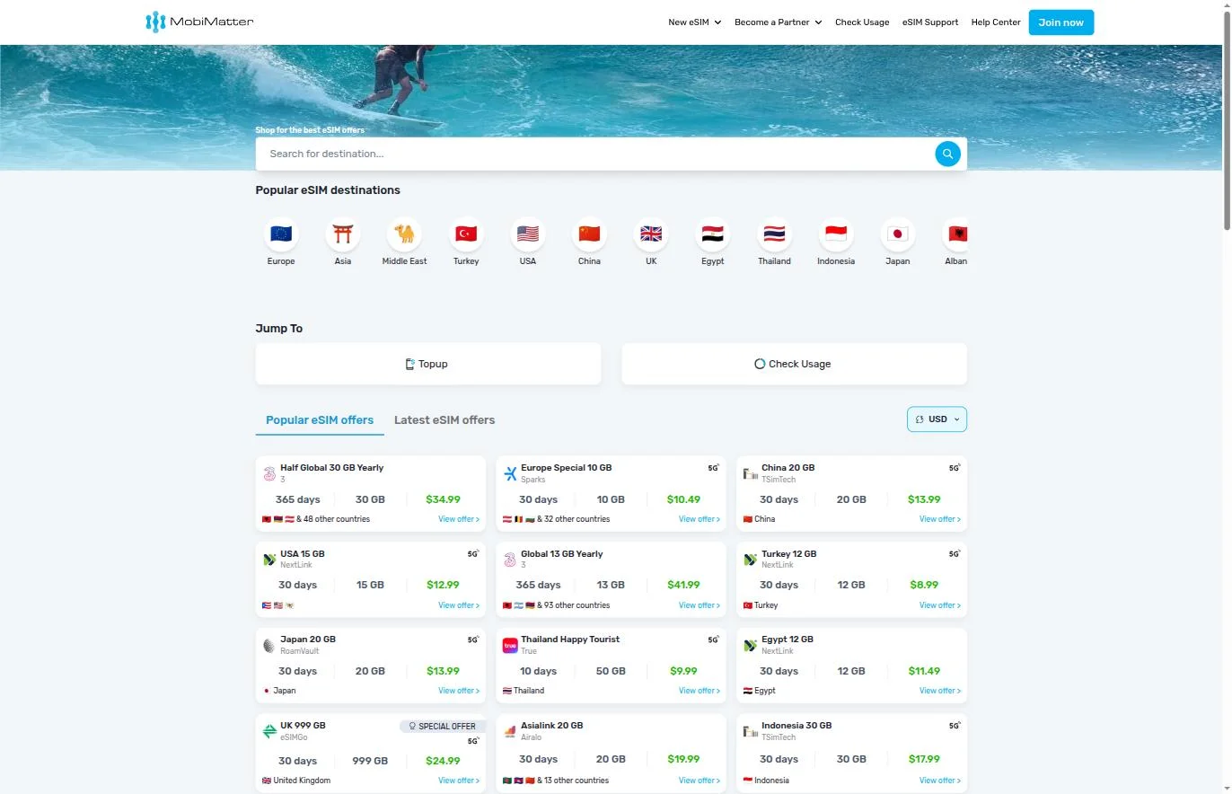 Homepage — popular destinations