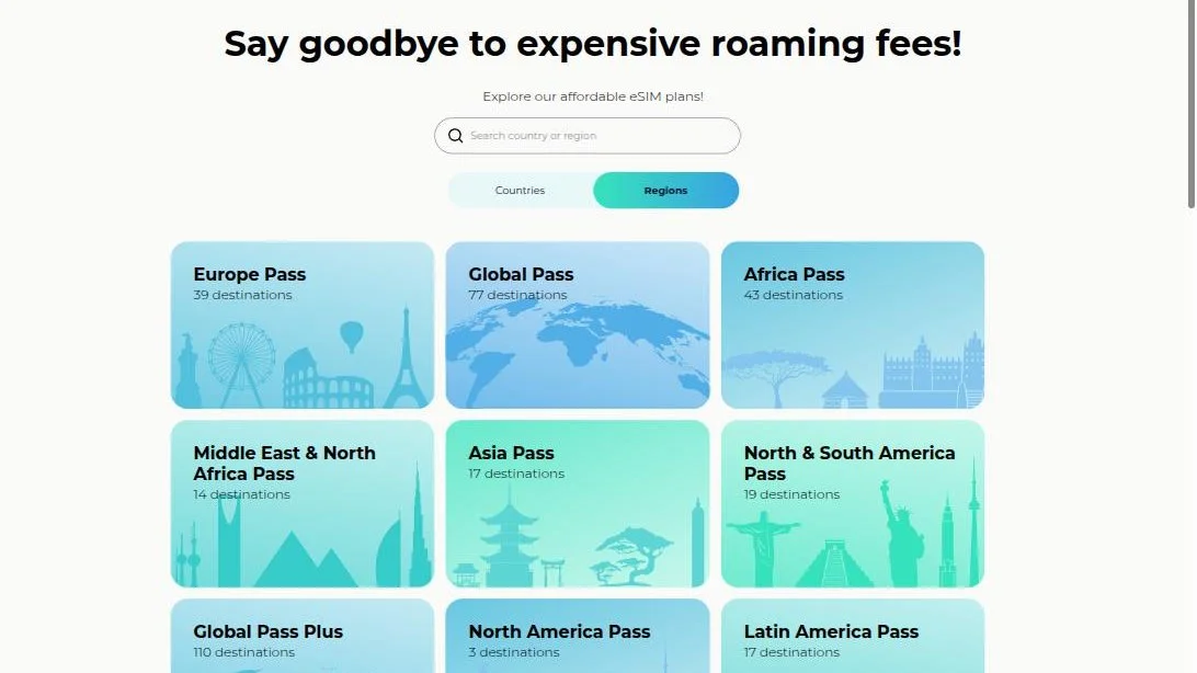 Regional passes: Europe, Global, Africa, MENA, Asia and more