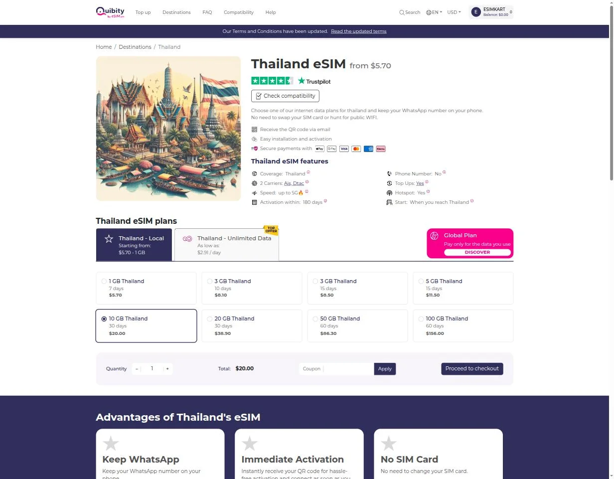 Thailand eSIM plans and features