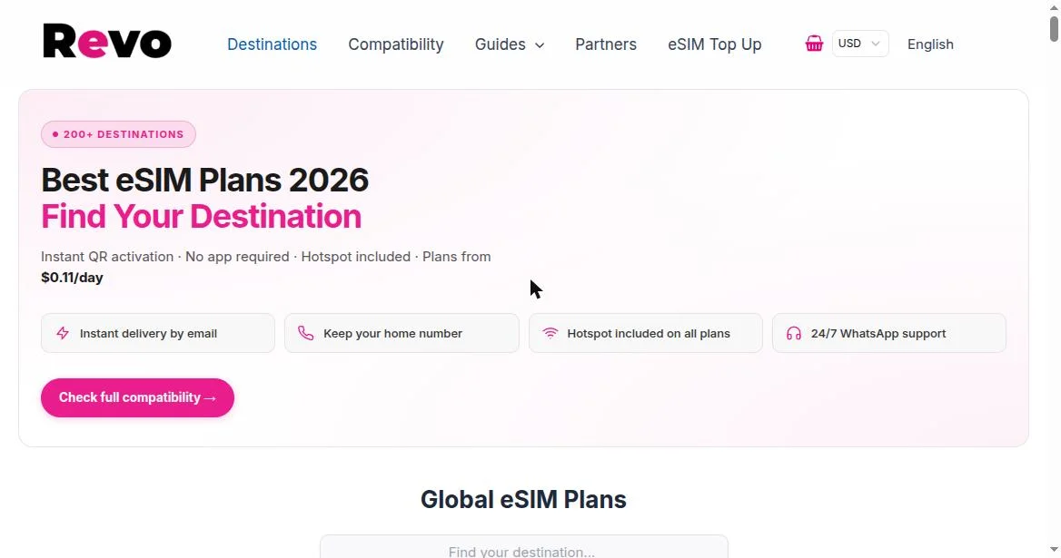 Destination catalog (200+ countries)