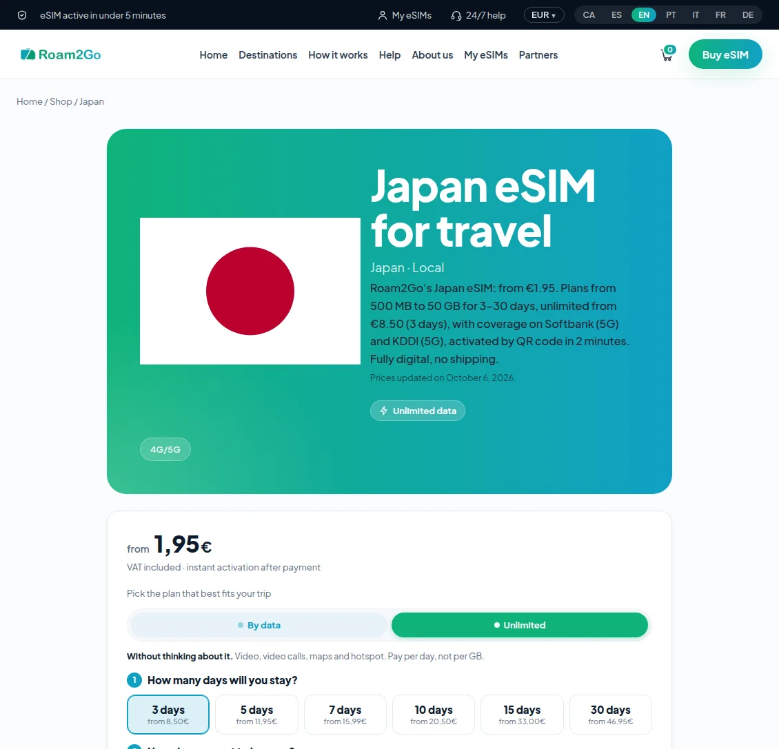 Japan eSIM plans