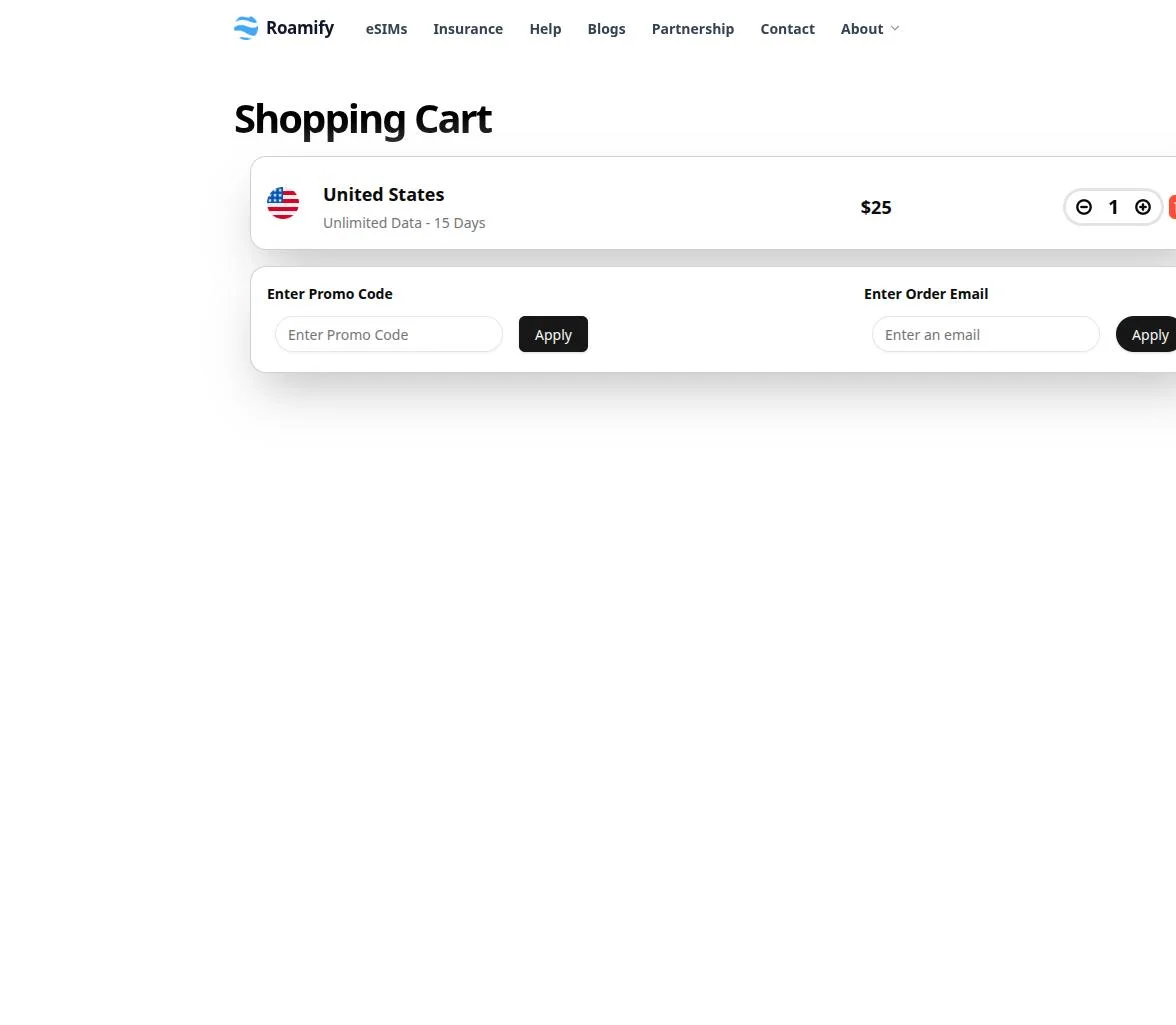 Shopping cart — real promo code field
