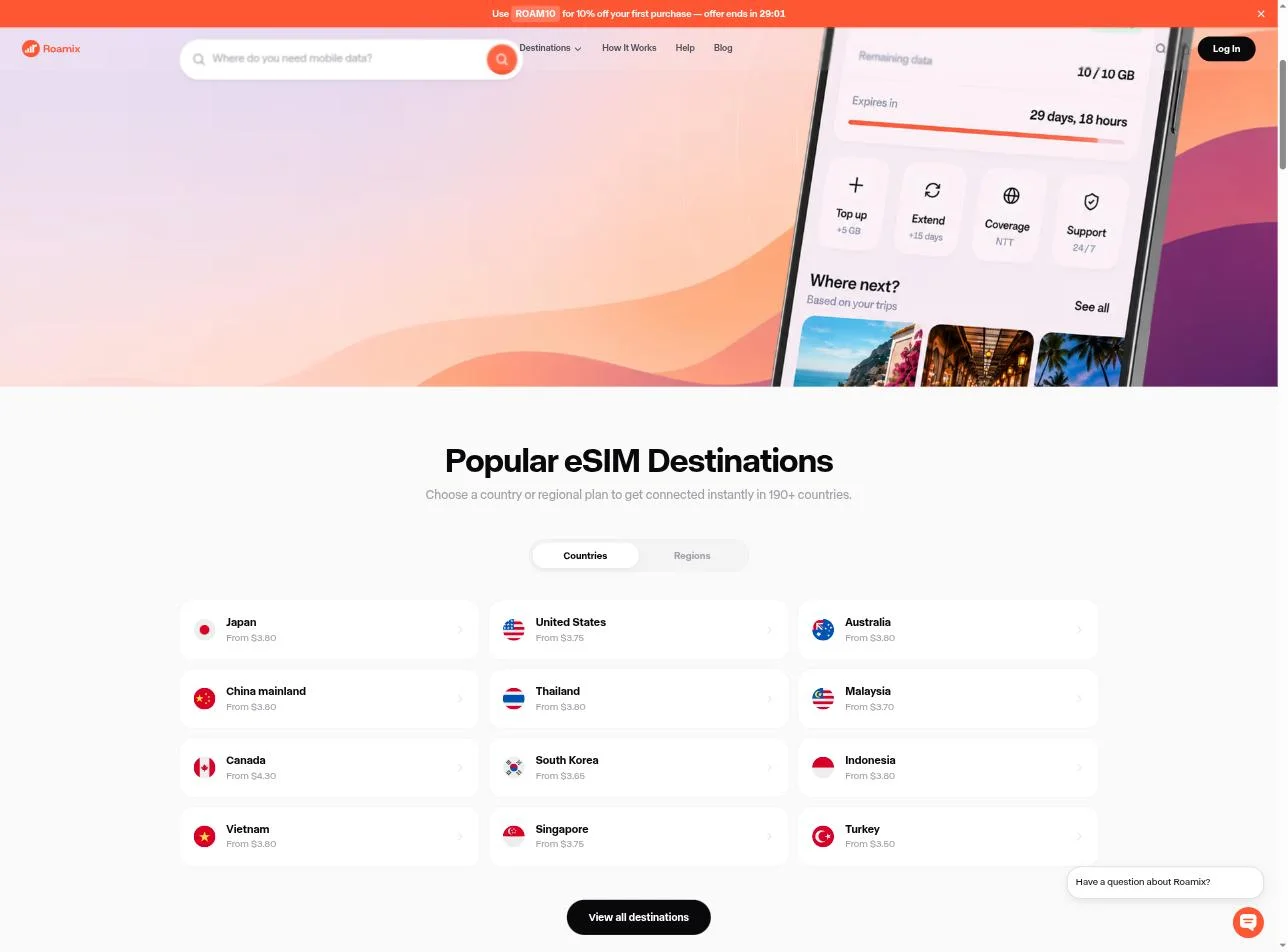 Popular eSIM Destinations