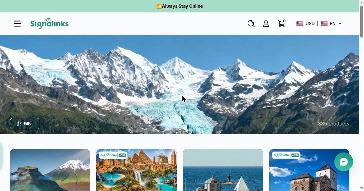 Full destination catalog (335 products)