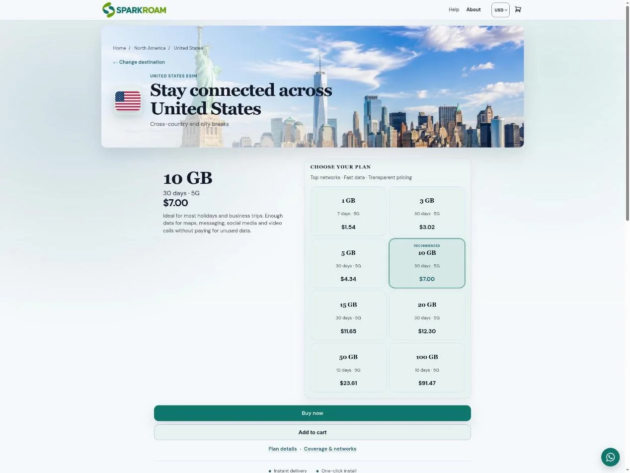 United States plan tiers — clear data/duration/price grid