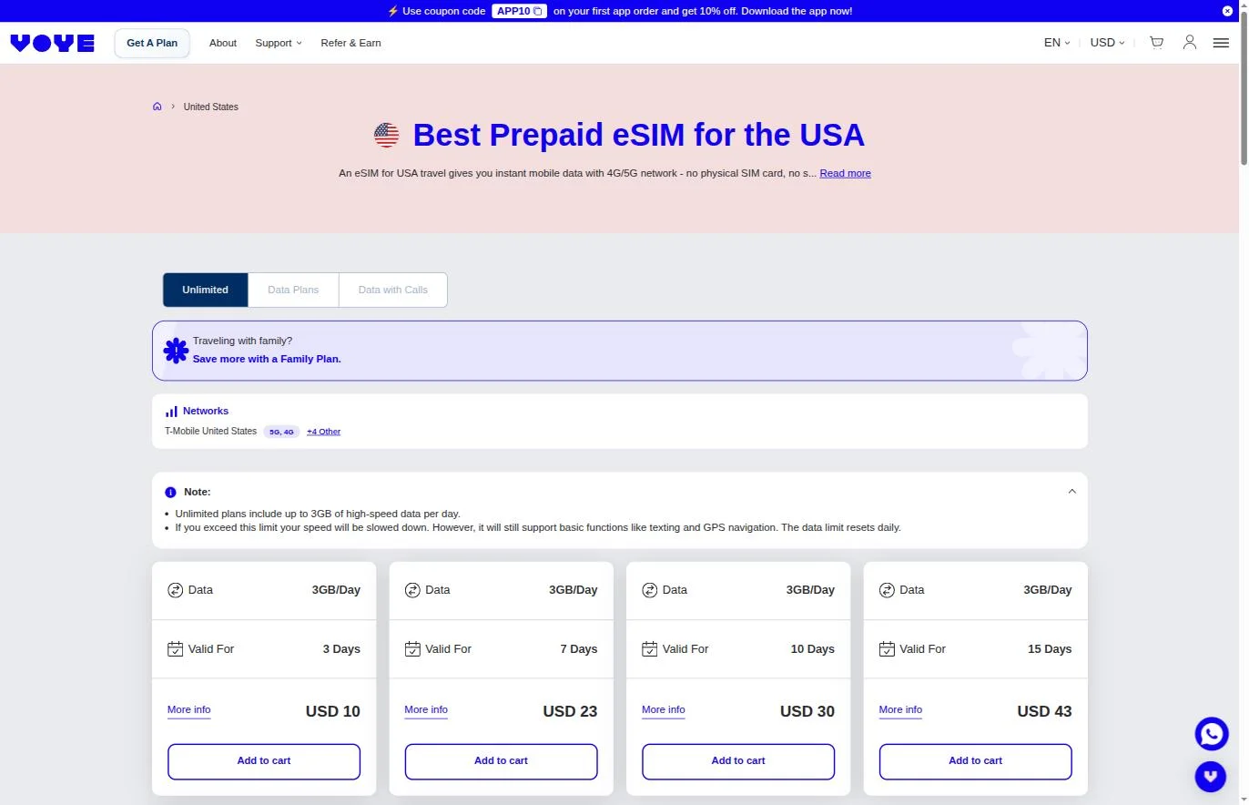 USA Unlimited plan pricing