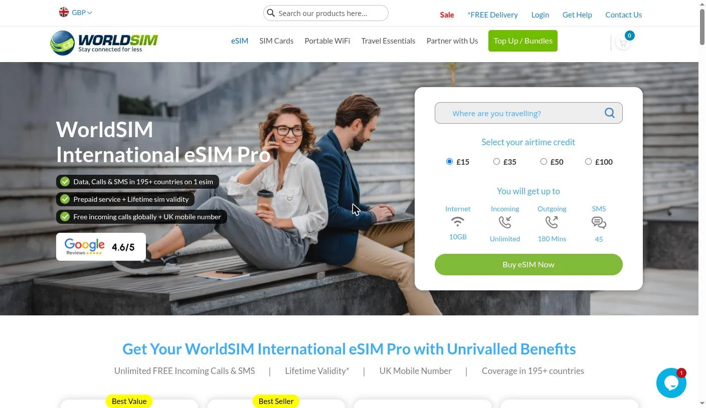 eSIM Pro — UK mobile number with calls, SMS and data across 195+ destinations