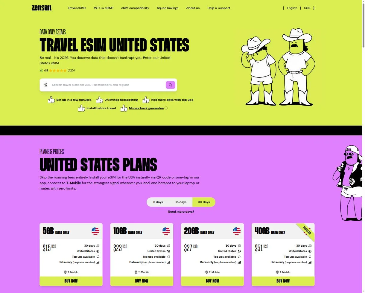 United States plan page — real T-Mobile pricing grid, 5GB to 40GB